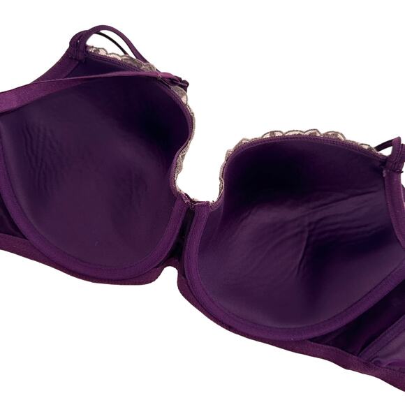 Adore Me Purple & White Satin Lace Padded Push-Up Bra Size 34F - Picture 4 of 8